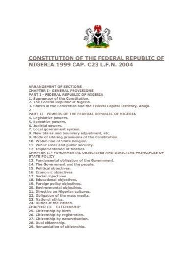 Constitution Of The Federal Republic Of Nigeria Edo State