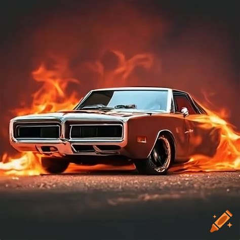 Dodge Charger Emerging From Flames On Craiyon