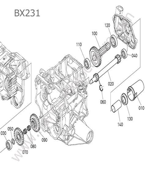 Vue éclatée et pièces détachées Arbre prise force pour BX231 KUBOTA