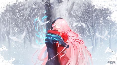 darling in the franxx zero two hiro with shallow background of trees hd anime Wallpapers | HD ...