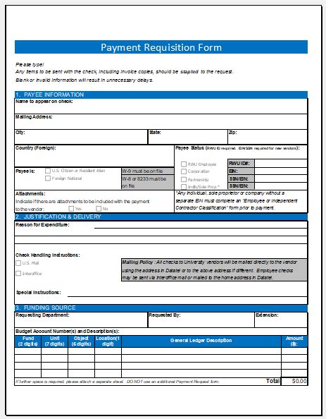 Payment Requisition Form Template For Excel Excel Templates