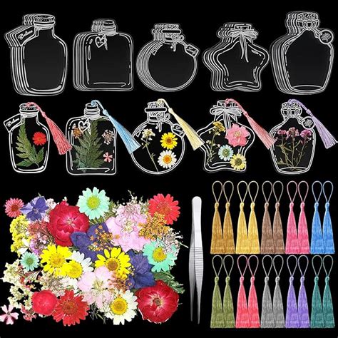 Pcs Diy Transparent Dried Flower Bookmark Set Include Clear