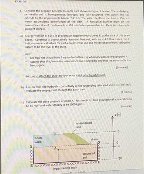 Solved Consider The Seepage Beneath An Earth Dam Show