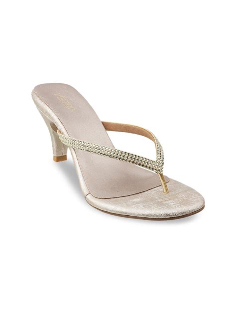 Buy Metro Gold Toned Embellished Slim Sandals Heels For Women 17118094 Myntra