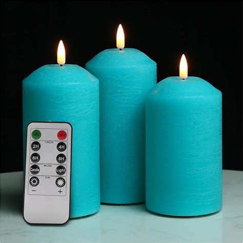 Eywamage Turquoise Blue Flameless LED Candles With Remote Flickering