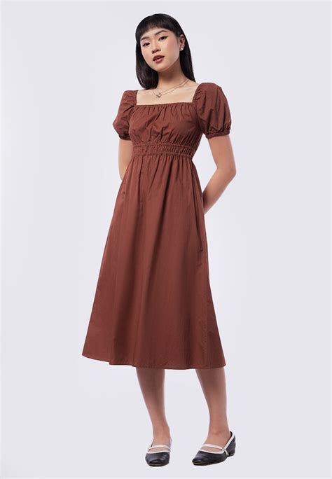 Puff Sleeve Square Neck Midi Dress Colorbox Indonesia