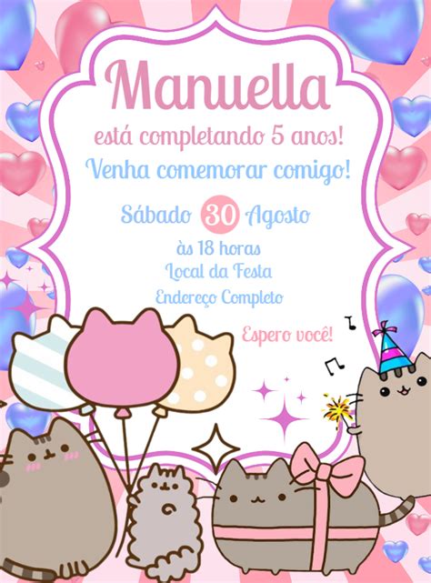 Pusheen Cat Video Invitacion De Cumpleanos Themelower