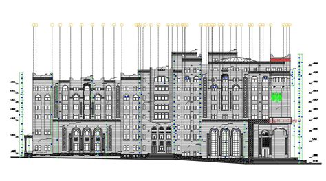 Traditional Elevation Of Commercial Building With Working Drawing AutoCAD File - Cadbull