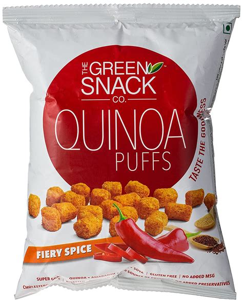 The Green Snack Co Quinoa Puffs Fiery Spice Pack Of 2 50g Each