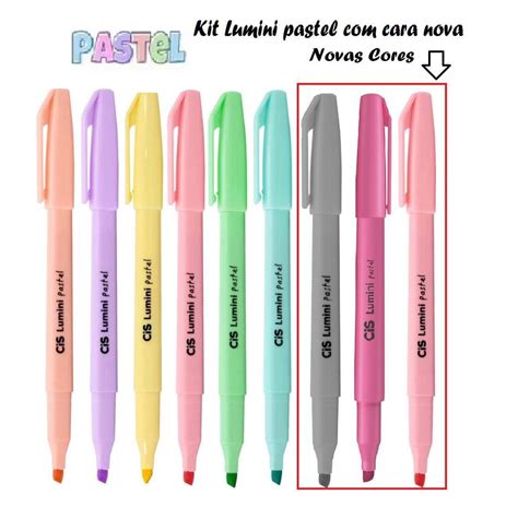 Kit Caneta Marca Texto Cis Lumini Pastel Cores Novas Escorrega o Preço