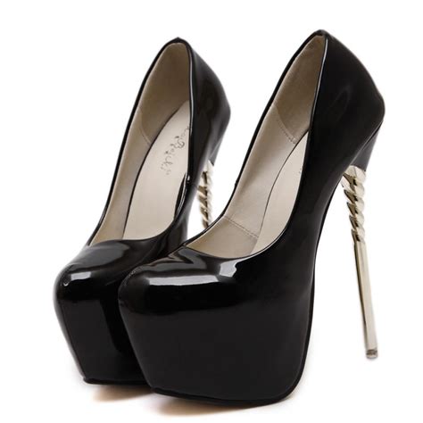 Black Patent Sexy Platforms Swirl Super High Stiletto Heels