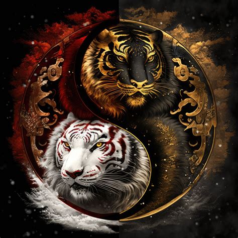 White And Gold Tigers Yin And Yang High Resolution Digital Download Etsy