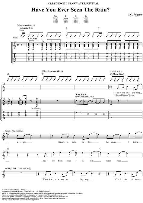 Have You Ever Seen The Rain Sheet Music By Creedence Clearwater Revival For Guitar Tabvocal