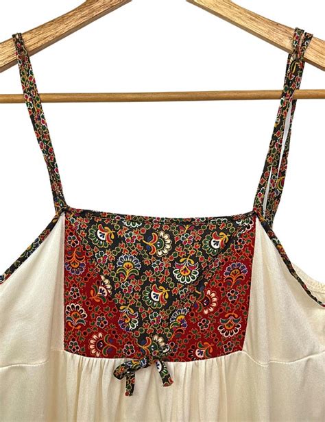 70s Ivory Calico Maxi Lingerie Slip Dress Size Small Gem