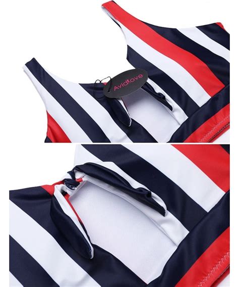 Piece High Waist Bikini Set Women Hollow Out Front Stripe Sport Swimwear S Xxl Red Ce M D U