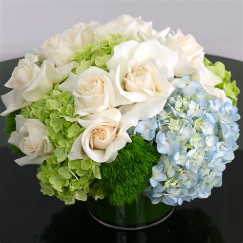 White Roses and Blue Hydrangeas in San Antonio, TX | Stone Oak Florist