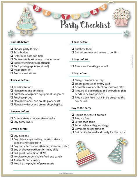 Party Planner Checklist Birthday Party Planning Checklist Birthday