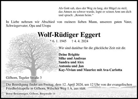 Traueranzeigen Von Wolf R Diger Eggert Trauer Anzeigen De