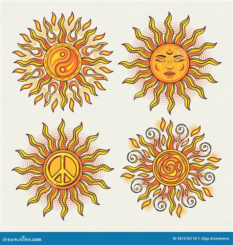 Set of Illustrations of Sun Stock Illustration - Illustration of rays ...