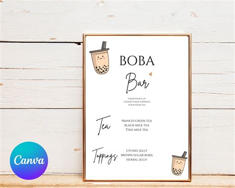 Beige Boba Tea Menu Template Editable Etsy