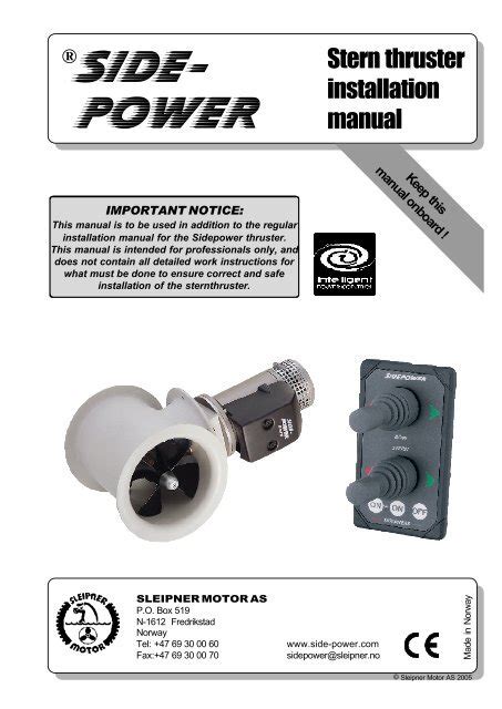 Stern Thruster Installation Manual Sleipner Ab