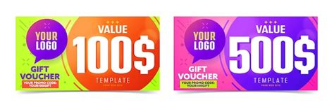 Premium Vector | Gift voucher template set and dollar and promo code