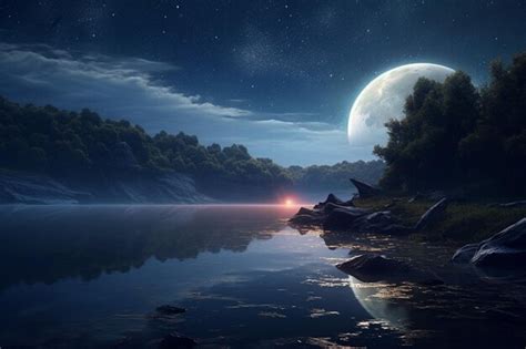 Premium Ai Image There Is A Full Moon That Is Shining Over A Lake