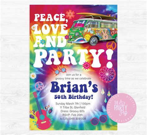 Groovy Hippie Peace Love S Theme Birthday Invitation Th Etsy