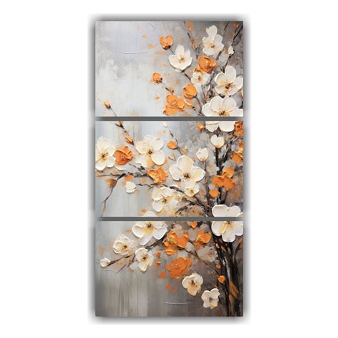 Cuadros Estilo Galería Con Flores De Cerezo En Naranja DecoCuadros