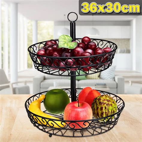 Double Layer Fruit Basket Stand Detachable Kitchen Fruit Basket Rack