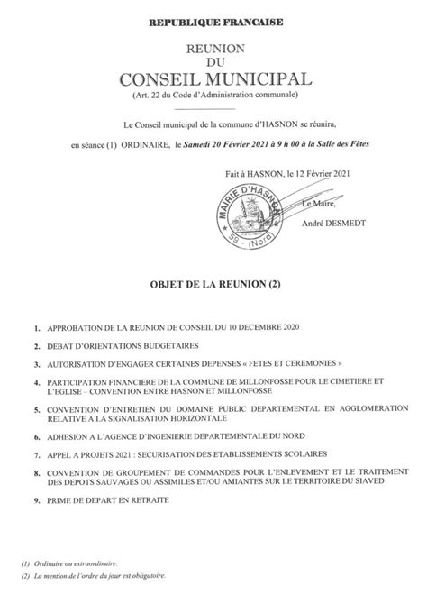 Ordre Du Jour De La R Union De Conseil Municipal