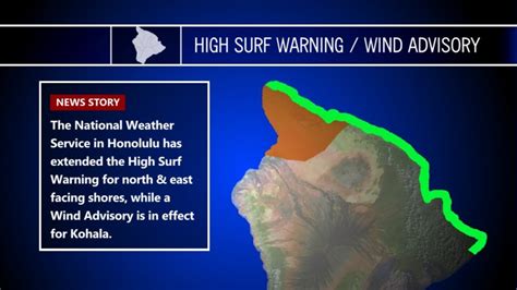 High Surf Warning Remains In Place Wind Advisory For Kohala