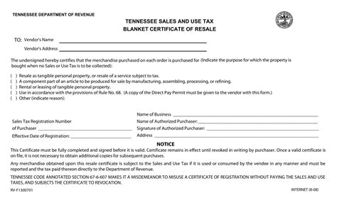 Tennessee Resale Certificate Trivantage