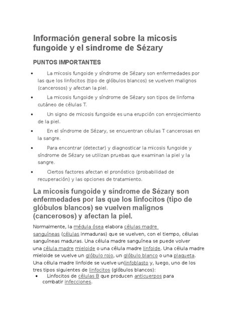 PDF Información General Sobre La Micosis Fungoide y El Síndrome de