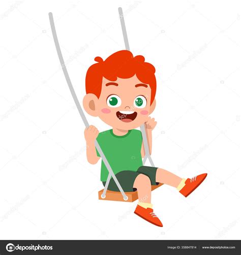 Happy Cute Little Kid Boy Play Swing Stock Vector Image By