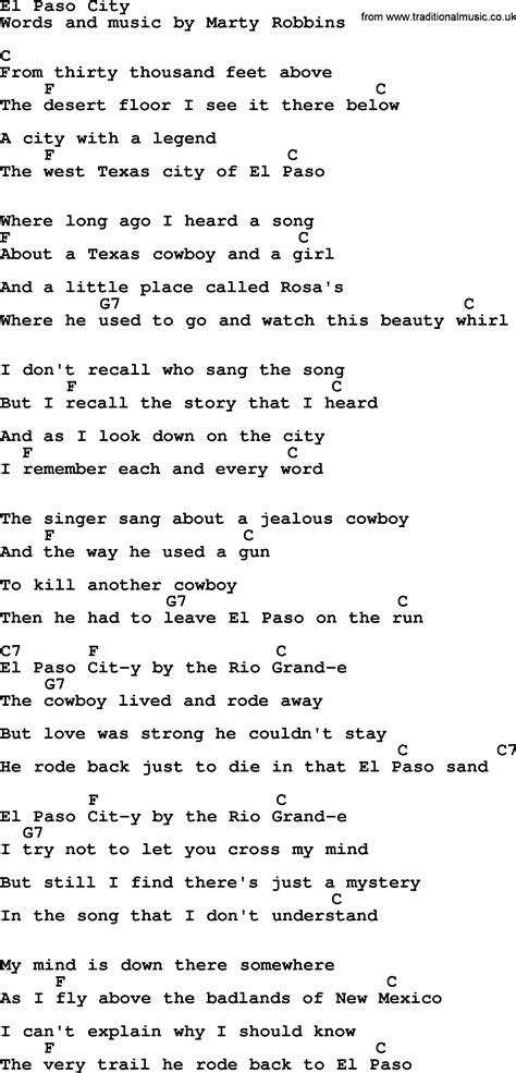 El Paso City, by Marty Robbins - lyrics and chords