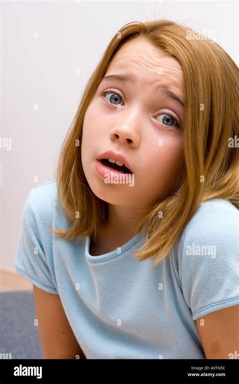 portrait   young girl  scared stock photo alamy
