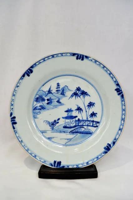 ANTIQUE CHINESE BLUE White Porcelain Plate Garden Mountain 125 00