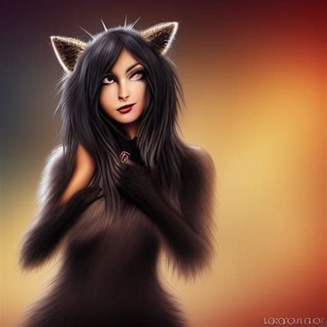 Woman Furry Black Fur Muzzle Cat Ears Cat Eyes Alluring Cute