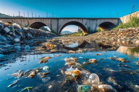 Un R O Con Un Puente Y Un R O Lleno De Basura Foto Premium