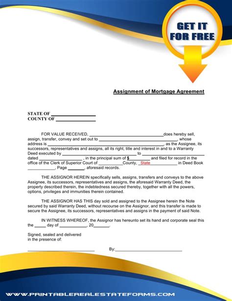 Sample Printable Assignment Of Mortgage Forms Template 2023