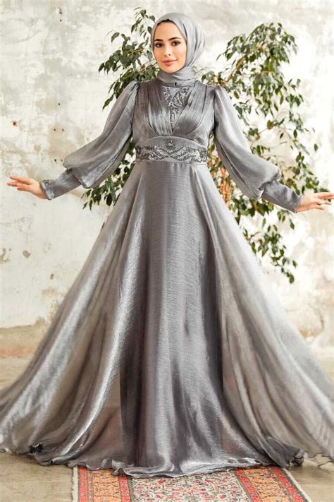 Stylish Grey Modest Islamic Clothing Prom Dress 3753GR Neva Style