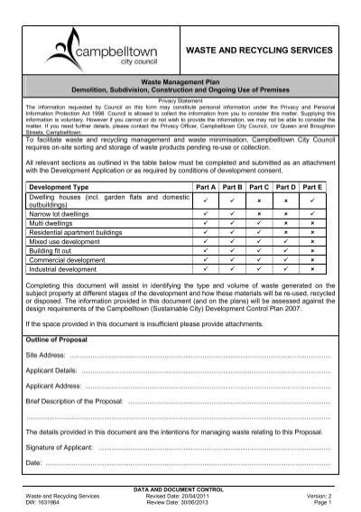 Waste Management Plan Pdf 156kb Campbelltown City Council