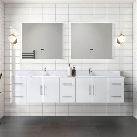 Lexora Geneva 84 In W X 22 In D Glossy White Double Bath Vanity And