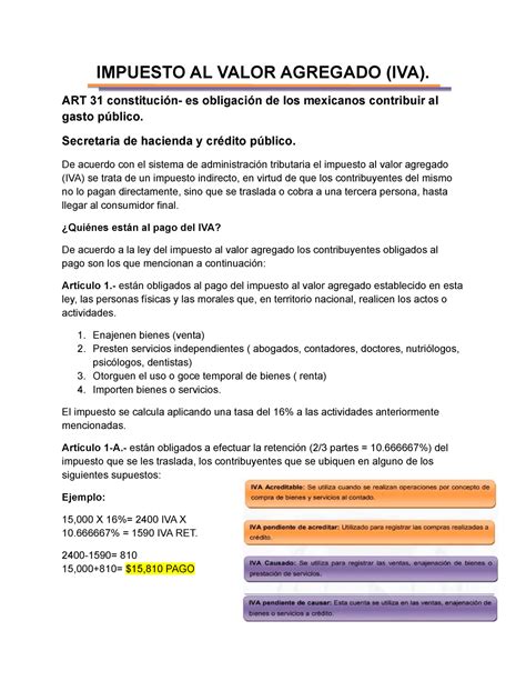 Impuesto Al Valor Agregado Impuesto Al Valor Agregado Iva Art 31