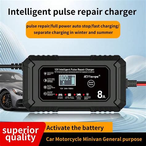 Rjtianye Chargeur De Batterie De Voiture V A Avec Cran Lcd