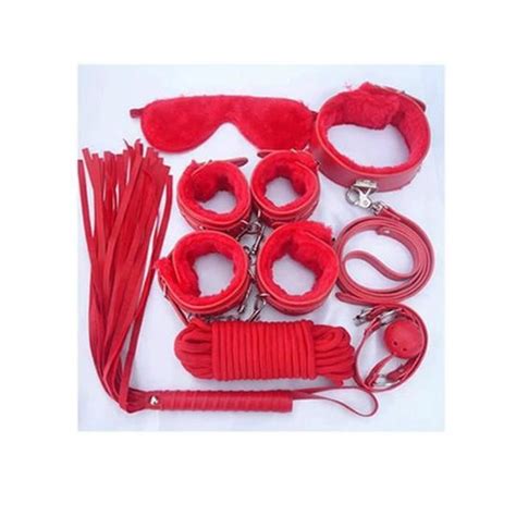 Kit Set Bdsm Bâillon Collier Masque Fouet Poignets Menottes Chevilles