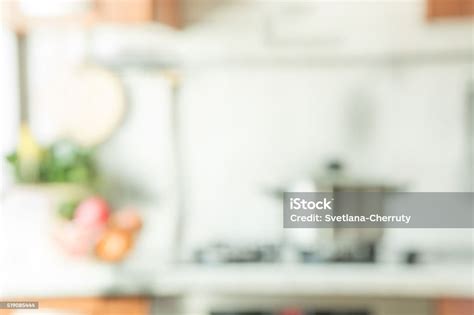 Blurred Background Modern Kitchen With Bokeh Light Stock Photo