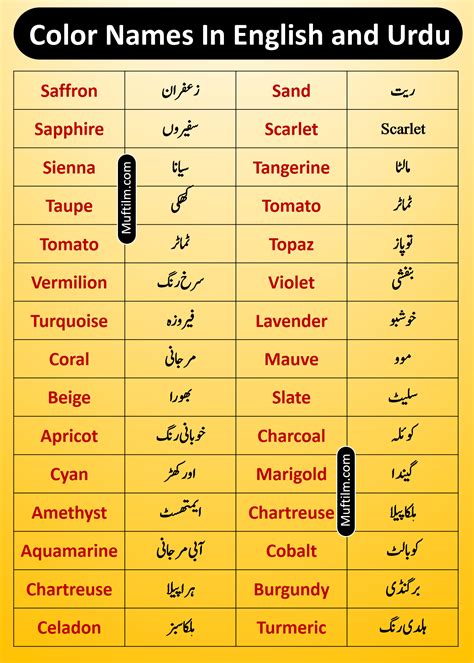 100+ Colors Name In English and Urdu - muftilm