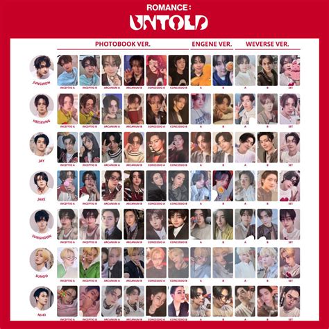 Kpop Idol ENGENE ROMANCE UNTOLD Album Photocards INCEPTION Photo Card